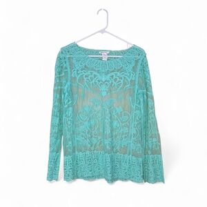 Chic Lace Turquoise Blouse